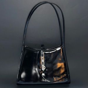 Black Patent Leather Ferragamo Dual Handle Shoulder Bag